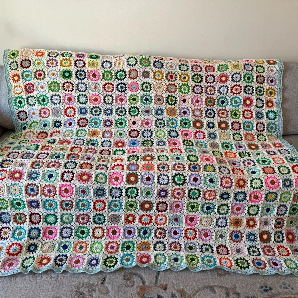 Granny square flower Blanket throw afghan 87” x 87”